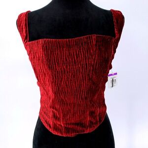 Naked Wardrobe Red Velvet Bustier Boned Crop Top Mesh Panels size XS/S